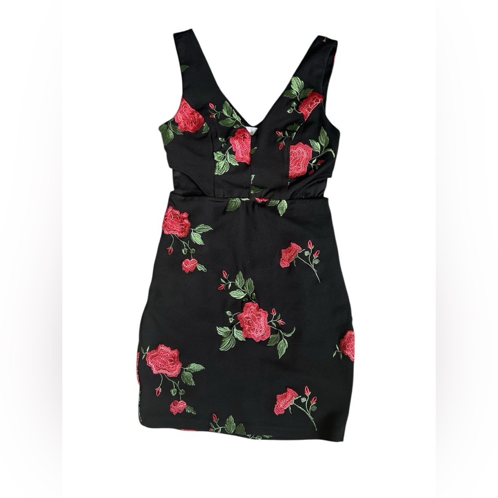 Emerald Sundae black mini dress with embroidered roses size small - Picture 5 of 10
